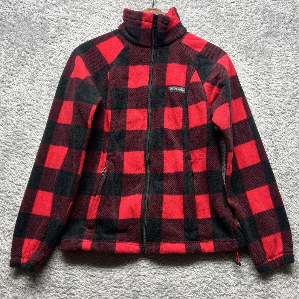 Columbia Benton Springs Fleece Jacket Medium Red Black Buffalo Plaid Check